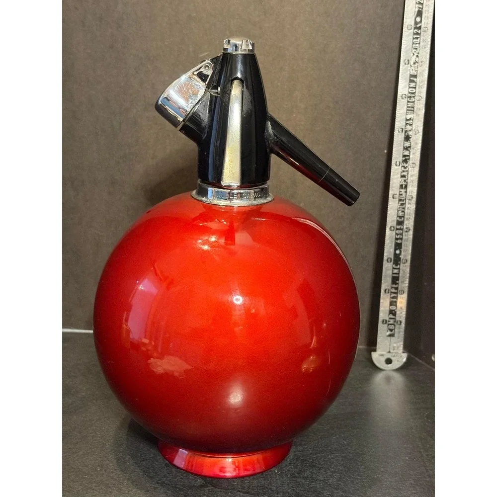 Vintage Sparklets Globemaster Soda Syphon Ruby Red Metallic MCM Seltzer Bottle
